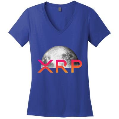 Ripple Xrp Coin Moon Xrp Army Crypto Cryptocurrency Women's V-Neck T-Shirt