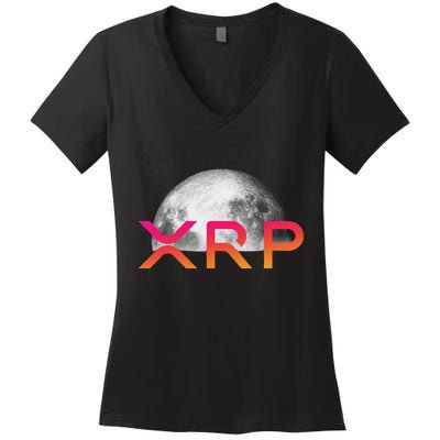 Ripple Xrp Coin Moon Xrp Army Crypto Cryptocurrency Xrp Women's V-Neck T-Shirt