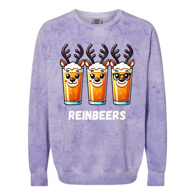 Reinbeers Xmas Funny Reindeer Beer Christmas Drinking Gift Colorblast Crewneck Sweatshirt