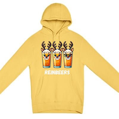 Reinbeers Xmas Funny Reindeer Beer Christmas Drinking Gift Premium Pullover Hoodie