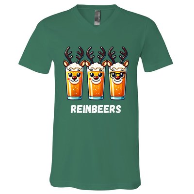 Reinbeers Xmas Funny Reindeer Beer Christmas Drinking Gift V-Neck T-Shirt