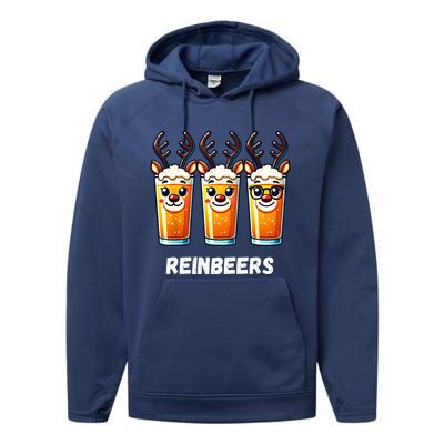 Reinbeers Xmas Funny Reindeer Beer Christmas Drinking Gift Performance Fleece Hoodie