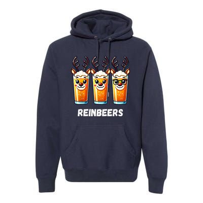 Reinbeers Xmas Funny Reindeer Beer Christmas Drinking Gift Premium Hoodie