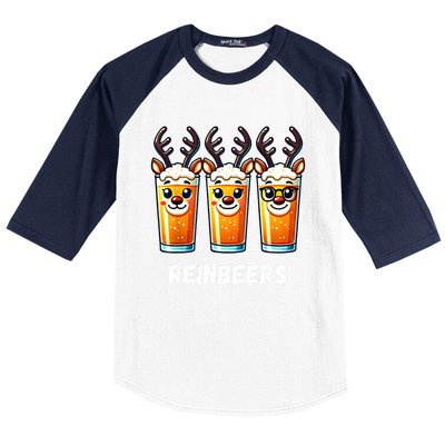 Reinbeers Xmas Funny Reindeer Beer Christmas Drinking Gift Baseball Sleeve Shirt