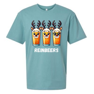 Reinbeers Xmas Funny Reindeer Beer Christmas Drinking Gift Sueded Cloud Jersey T-Shirt