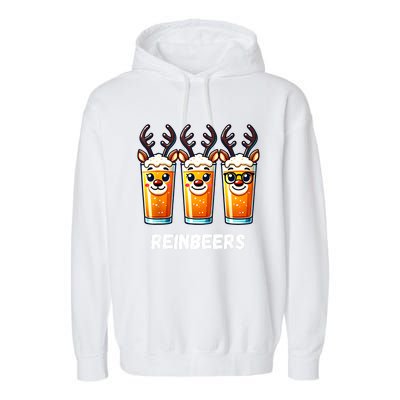 Reinbeers Xmas Funny Reindeer Beer Christmas Drinking Gift Garment-Dyed Fleece Hoodie