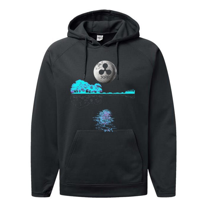 Ripple Xrp Guitar Lake Moon Ripple Hodler Performance Fleece Hoodie