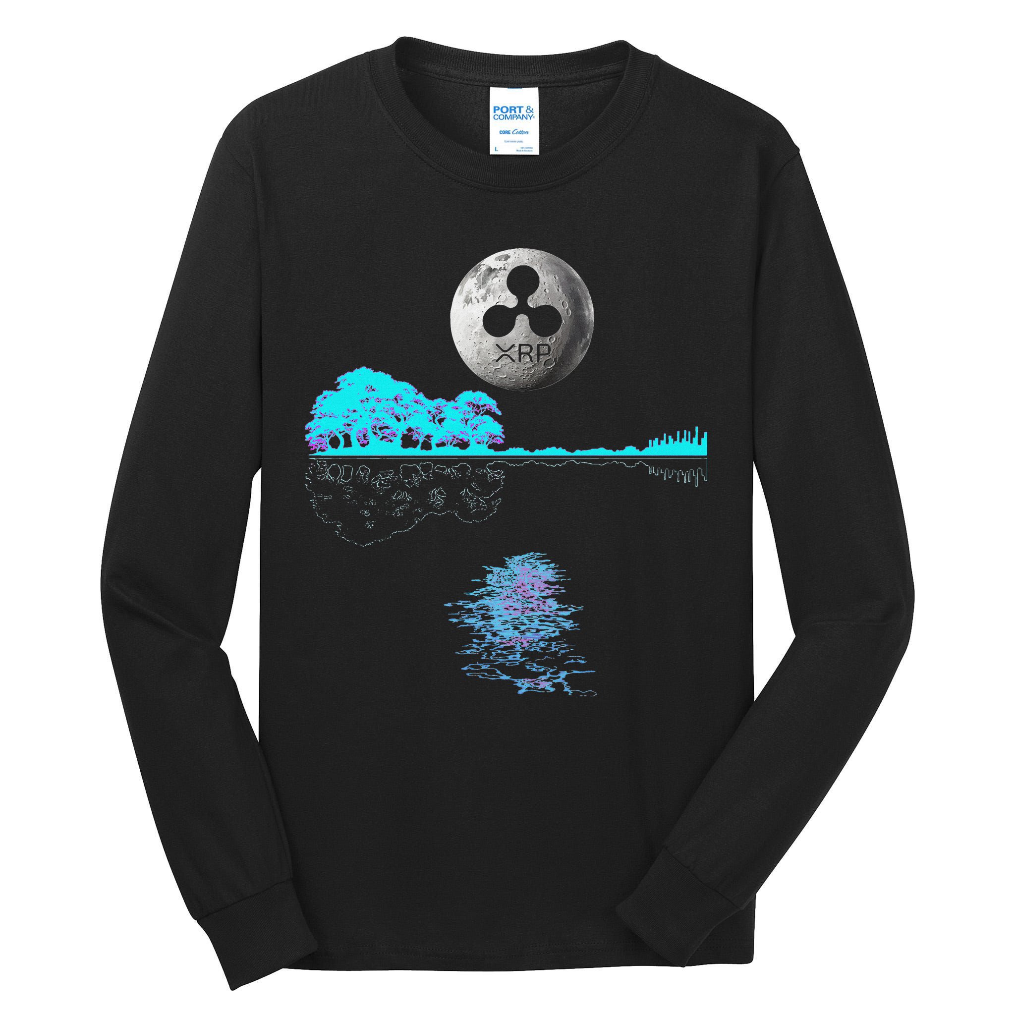 Ripple Xrp Guitar Lake Moon Ripple Hodler Tall Long Sleeve T-Shirt
