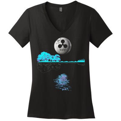 Ripple Xrp Guitar Lake Moon Ripple Hodler Women's V-Neck T-Shirt