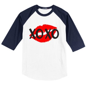 Retro Xoxo Lip Checkered Valentines Day Baseball Sleeve Shirt