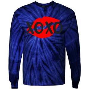 Retro Xoxo Lip Checkered Valentines Day Tie-Dye Long Sleeve Shirt