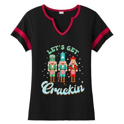 Retro Xmas Lets Get Crackin Nutcracker Christmas Ladies Halftime Notch Neck Tee