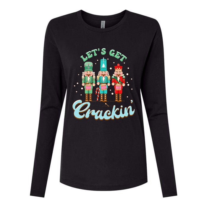 Retro Xmas Lets Get Crackin Nutcracker Christmas Womens Cotton Relaxed Long Sleeve T-Shirt