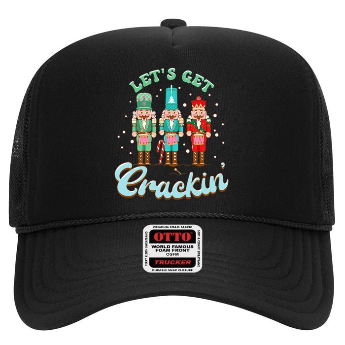 Retro Xmas Lets Get Crackin Nutcracker Christmas High Crown Mesh Back Trucker Hat