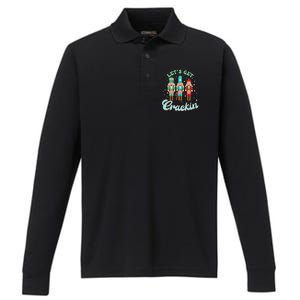 Retro Xmas Lets Get Crackin Nutcracker Christmas Performance Long Sleeve Polo