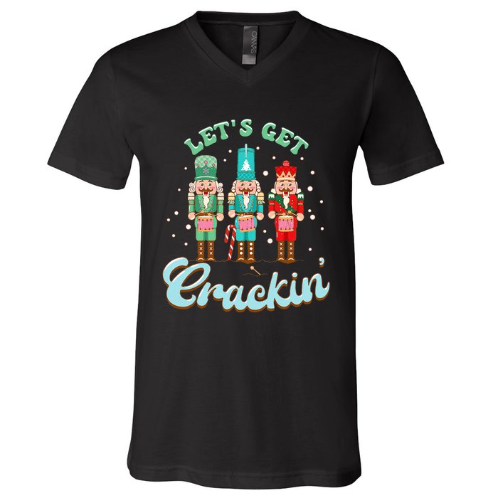 Retro Xmas Lets Get Crackin Nutcracker Christmas V-Neck T-Shirt