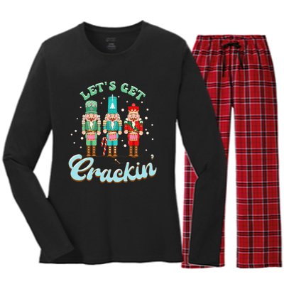 Retro Xmas Lets Get Crackin Nutcracker Christmas Women's Long Sleeve Flannel Pajama Set 