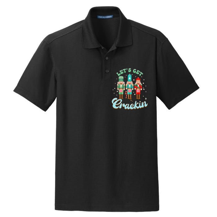 Retro Xmas Lets Get Crackin Nutcracker Christmas Dry Zone Grid Polo