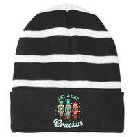 Retro Xmas Lets Get Crackin Nutcracker Christmas Striped Beanie with Solid Band