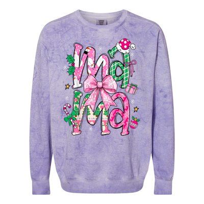 Retro Xmas Mama Coquette Bows Christmas Pajamas Gift Colorblast Crewneck Sweatshirt