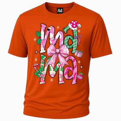 Retro Xmas Mama Coquette Bows Christmas Pajamas Gift Cooling Performance Crew T-Shirt