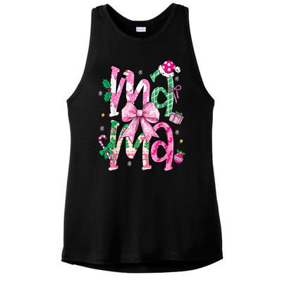 Retro Xmas Mama Coquette Bows Christmas Pajamas Gift Ladies PosiCharge Tri-Blend Wicking Tank