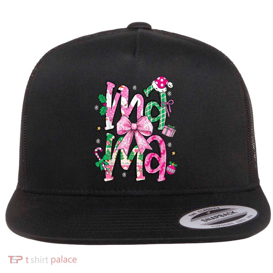 Retro Xmas Mama Coquette Bows Christmas Pajamas Gift Flatbill Hat