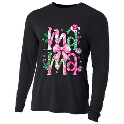 Retro Xmas Mama Coquette Bows Christmas Pajamas Gift Cooling Performance Long Sleeve Crew