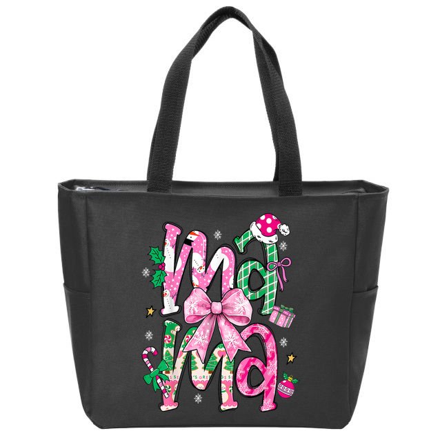 Retro Xmas Mama Coquette Bows Christmas Pajamas Gift Zip Tote Bag