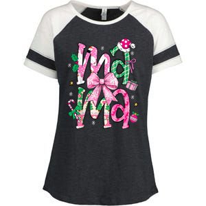 Retro Xmas Mama Coquette Bows Christmas Pajamas Gift Enza Ladies Jersey Colorblock Tee