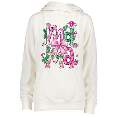 Retro Xmas Mama Coquette Bows Christmas Pajamas Gift Womens Funnel Neck Pullover Hood