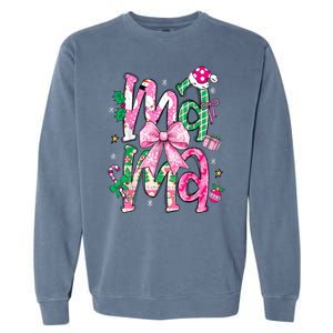 Retro Xmas Mama Coquette Bows Christmas Pajamas Gift Garment-Dyed Sweatshirt