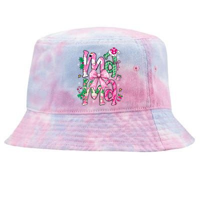 Retro Xmas Mama Coquette Bows Christmas Pajamas Gift Tie-Dyed Bucket Hat