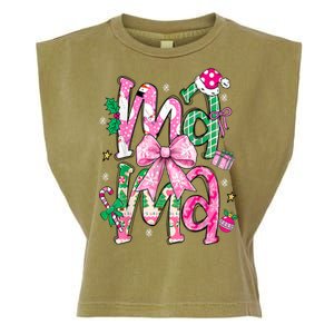 Retro Xmas Mama Coquette Bows Christmas Pajamas Gift Garment-Dyed Women's Muscle Tee