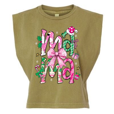 Retro Xmas Mama Coquette Bows Christmas Pajamas Gift Garment-Dyed Women's Muscle Tee