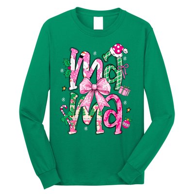 Retro Xmas Mama Coquette Bows Christmas Pajamas Gift Long Sleeve Shirt