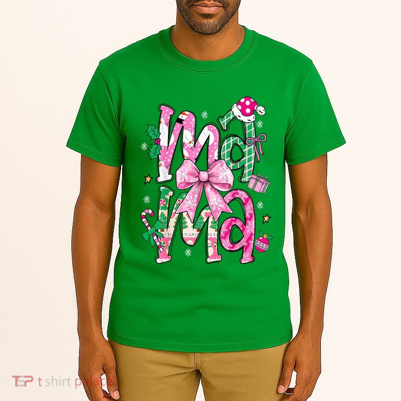 Retro Xmas Mama Coquette Bows Christmas Pajamas Gift Tall T-Shirt