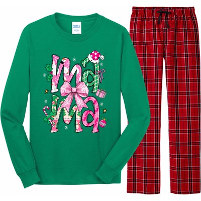 Retro Xmas Mama Coquette Bows Christmas Pajamas Gift Long Sleeve Pajama Set