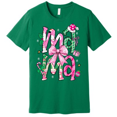 Retro Xmas Mama Coquette Bows Christmas Pajamas Gift Premium T-Shirt