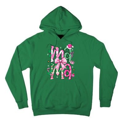 Retro Xmas Mama Coquette Bows Christmas Pajamas Gift Tall Hoodie