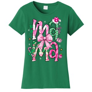 Retro Xmas Mama Coquette Bows Christmas Pajamas Gift Women's T-Shirt