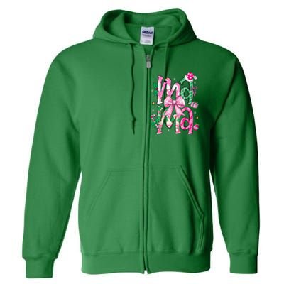 Retro Xmas Mama Coquette Bows Christmas Pajamas Gift Full Zip Hoodie