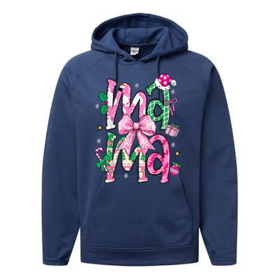 Retro Xmas Mama Coquette Bows Christmas Pajamas Gift Performance Fleece Hoodie