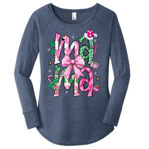 Retro Xmas Mama Coquette Bows Christmas Pajamas Gift Women's Perfect Tri Tunic Long Sleeve Shirt