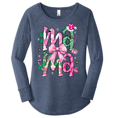 Retro Xmas Mama Coquette Bows Christmas Pajamas Gift Women's Perfect Tri Tunic Long Sleeve Shirt