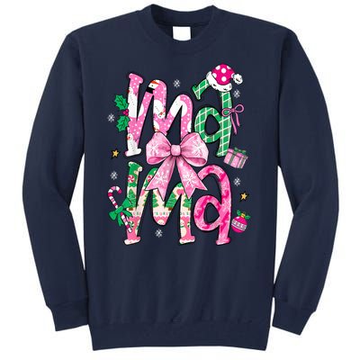 Retro Xmas Mama Coquette Bows Christmas Pajamas Gift Tall Sweatshirt