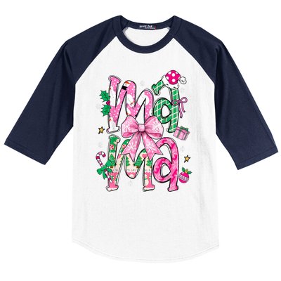 Retro Xmas Mama Coquette Bows Christmas Pajamas Gift Baseball Sleeve Shirt