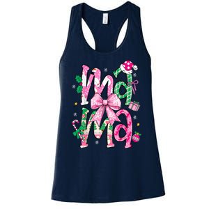 Retro Xmas Mama Coquette Bows Christmas Pajamas Gift Women's Racerback Tank