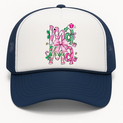 Retro Xmas Mama Coquette Bows Christmas Pajamas Gift Trucker Hat