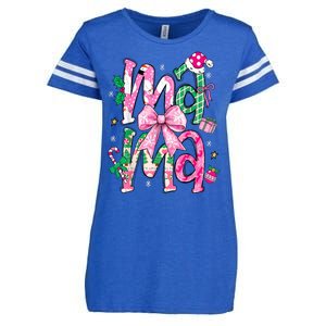 Retro Xmas Mama Coquette Bows Christmas Pajamas Gift Enza Ladies Jersey Football T-Shirt